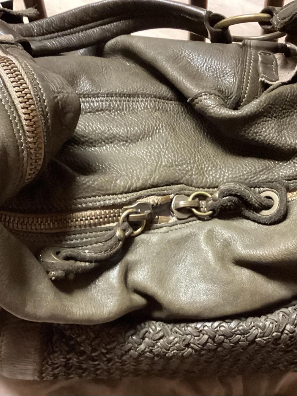 Woven Leather Hobo Bag in Olive